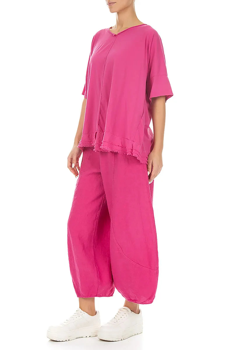 Top en coton fuchsia à ourlet effiloché