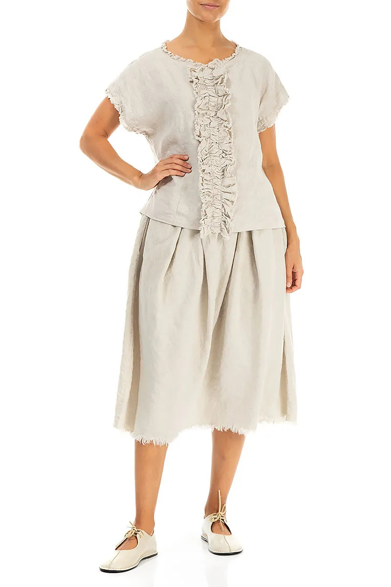 Frayed Hem Beige Linen Skirt 4