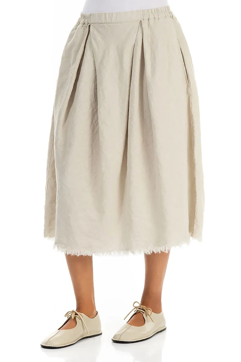 Frayed Hem Beige Linen Skirt 3