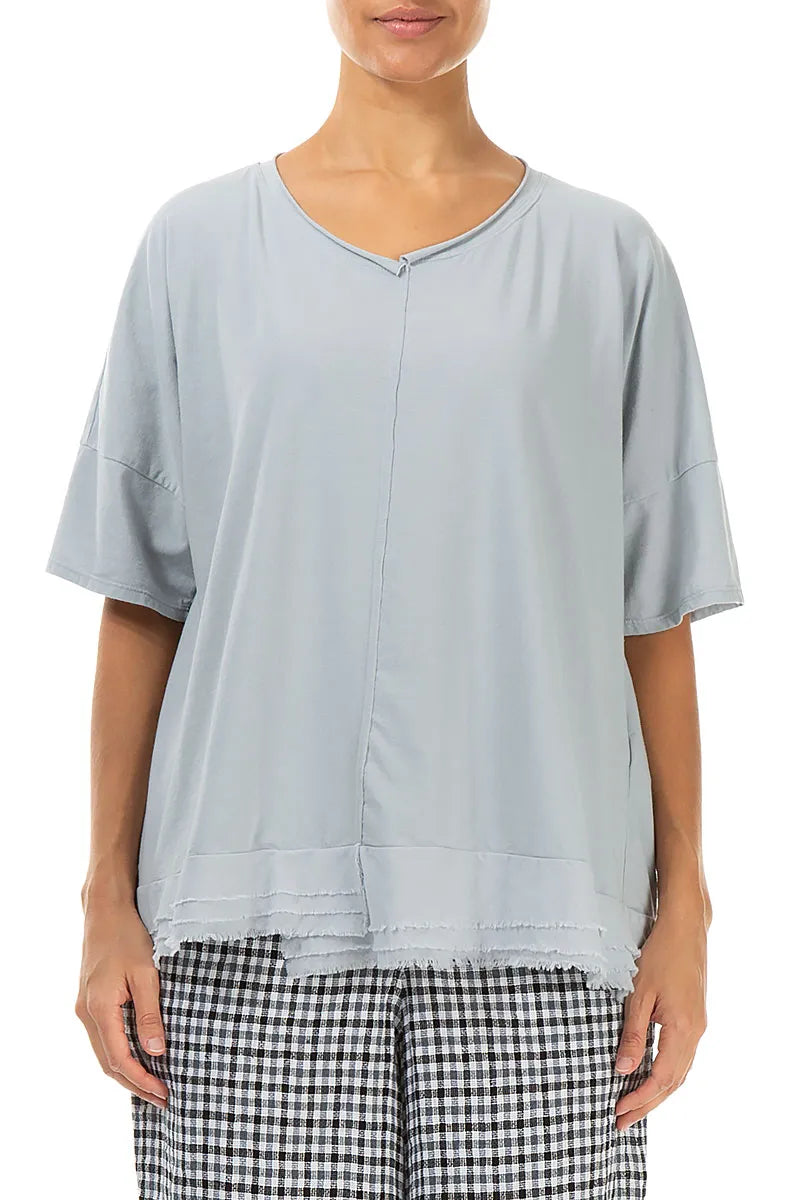 Frayed Hem Silver Grey Cotton Top