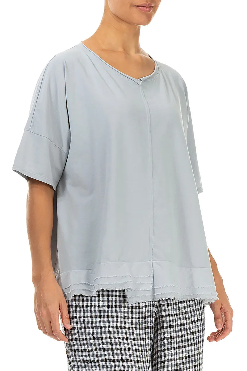 Frayed Hem Silver Grey Cotton Top