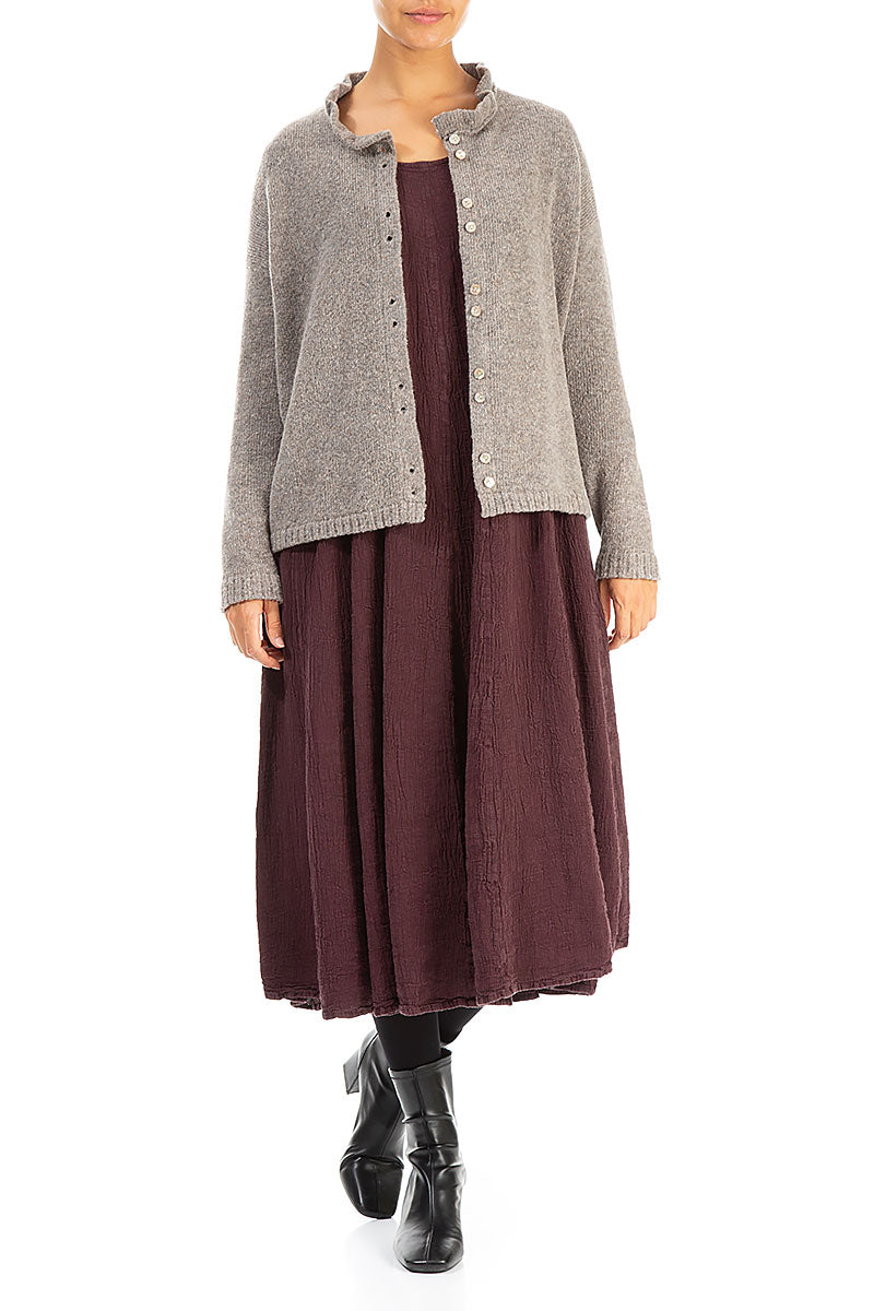 Frill Collar Beige Wool Cardigan 4