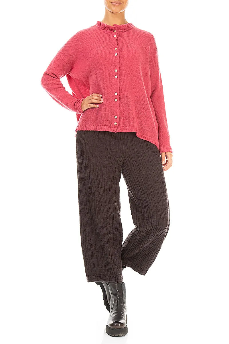 Frill Collar Berry Rose Wool Cardigan 4
