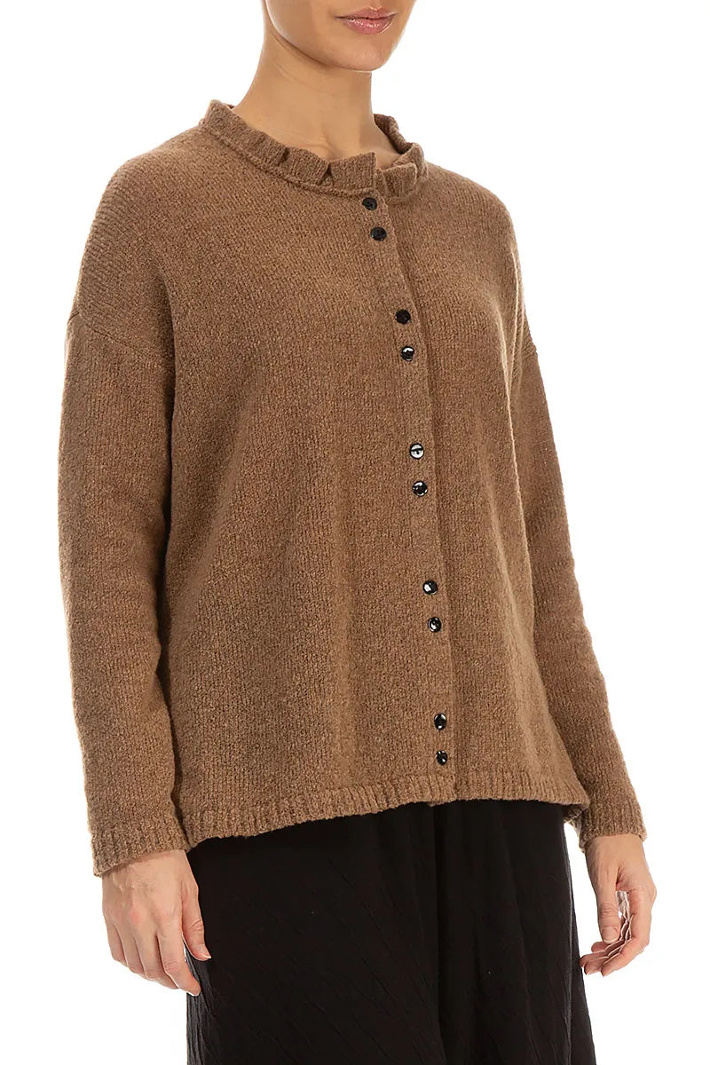 Frill Collar Caramel Wool Cardigan 3