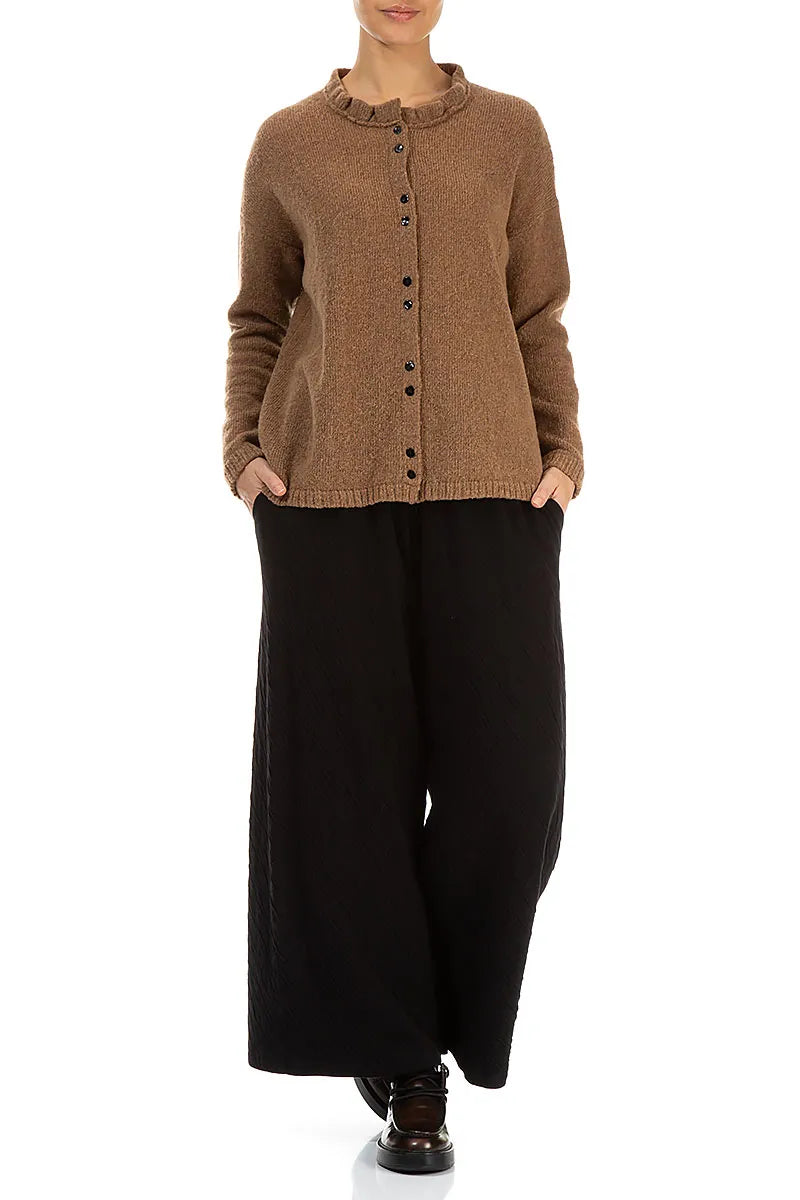 Frill Collar Caramel Wool Cardigan 4