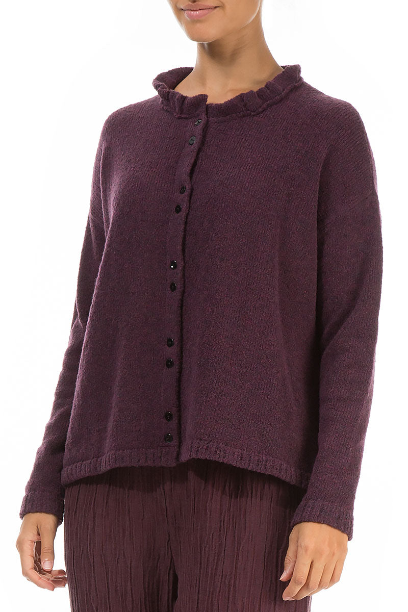 Strickjacke aus Maulbeerwolle mit Rüschenkragen