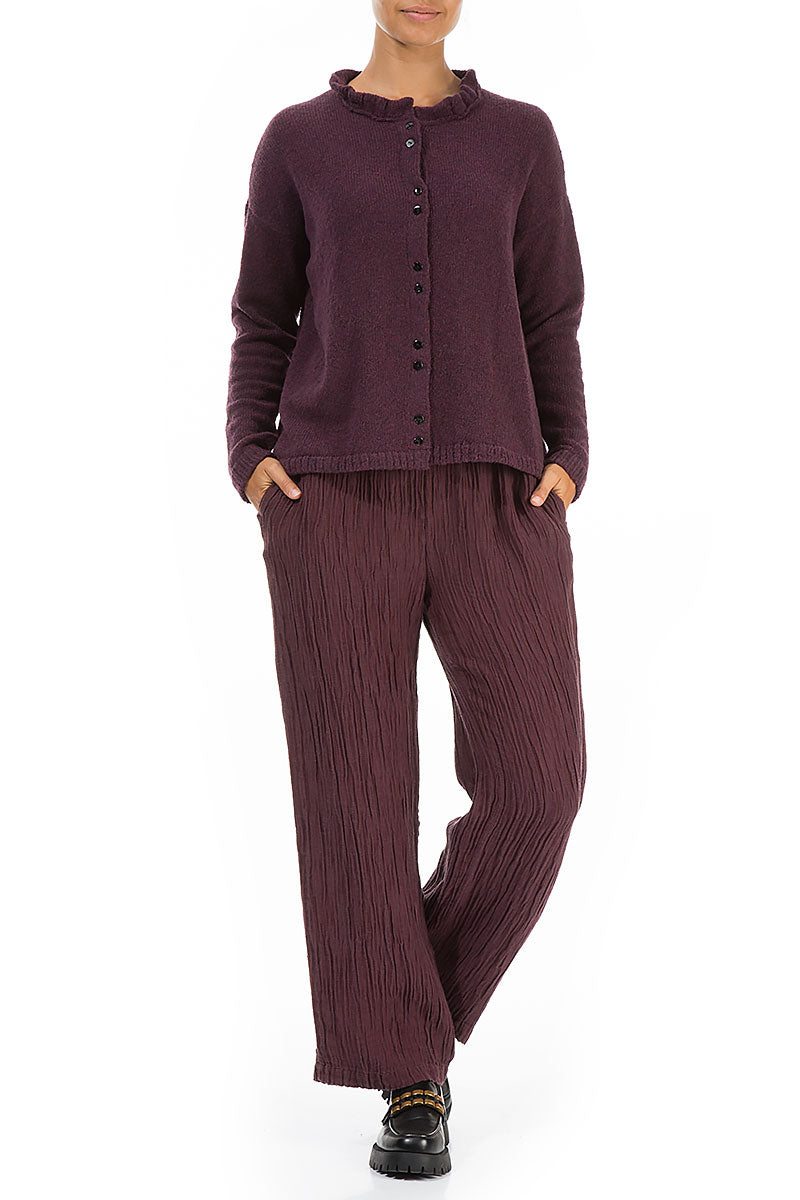 Strickjacke aus Maulbeerwolle mit Rüschenkragen