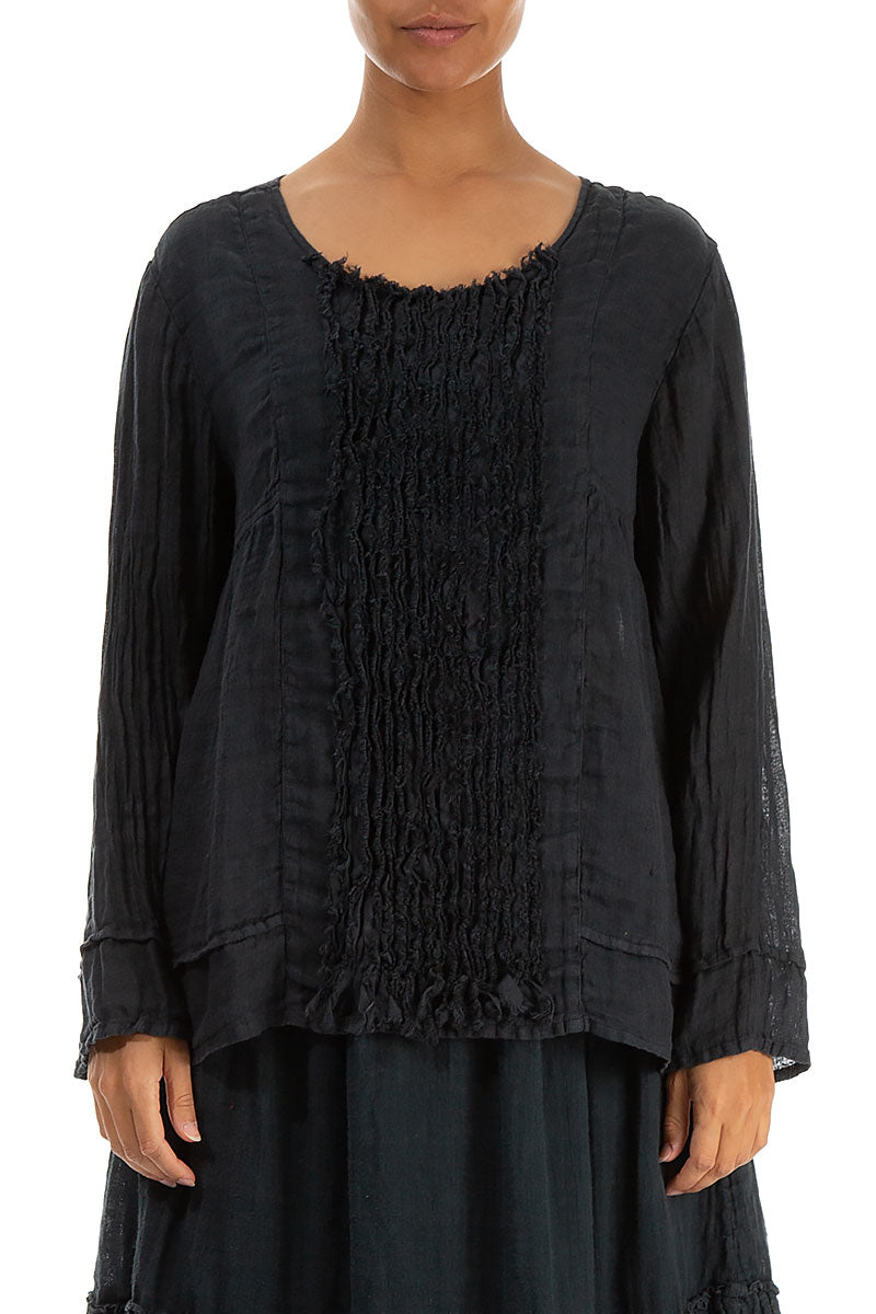 Frill Graphite Gauze Linen Blouse 1