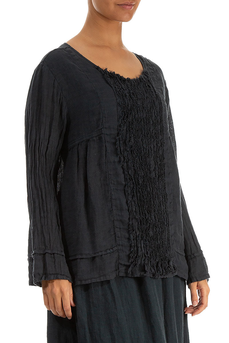 Frill Graphite Gauze Linen Blouse 3