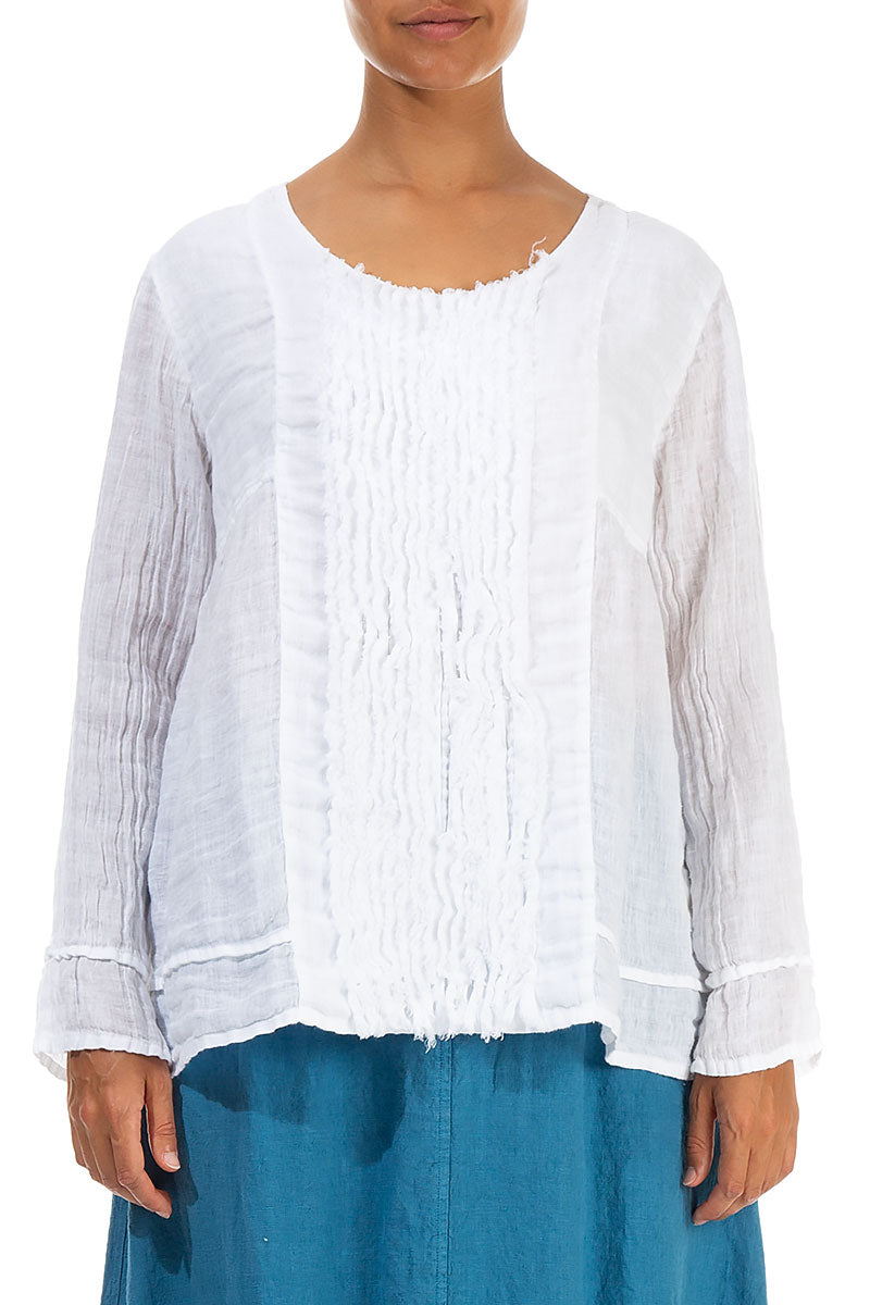 Frill White Gauze Linen Blouse 1