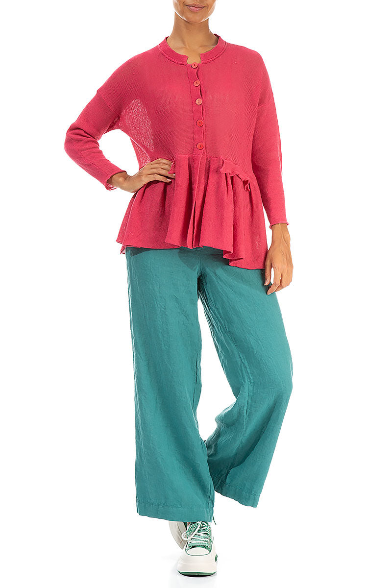 Frilled Hem Raspberry Linen Cardigan 5