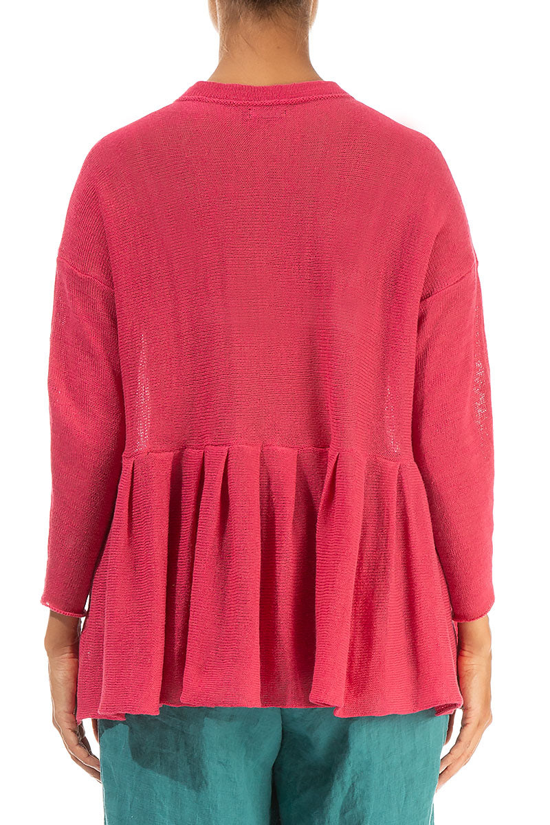 Frilled Hem Raspberry Linen Cardigan 3