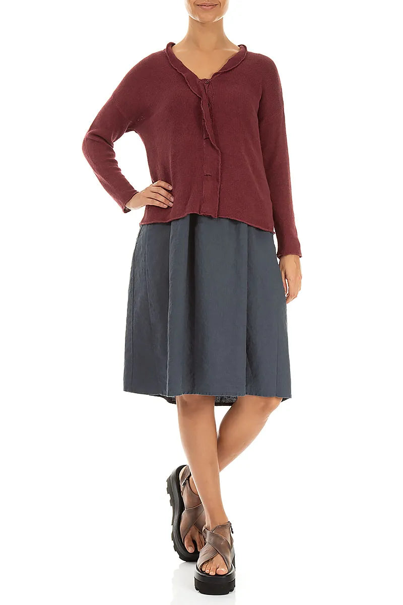 Frilled Neck Antique Ruby Linen Cardigan