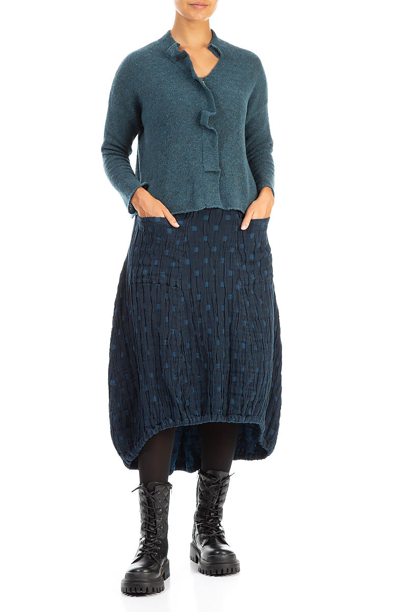 Frilled Neck Teal Wool Cardigan 4