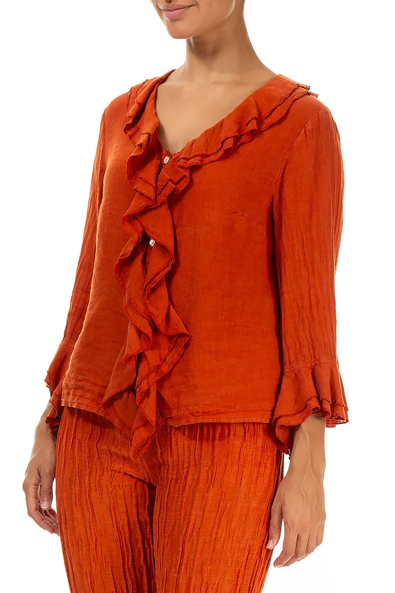 Frilled Saffron Linen Blouse 3