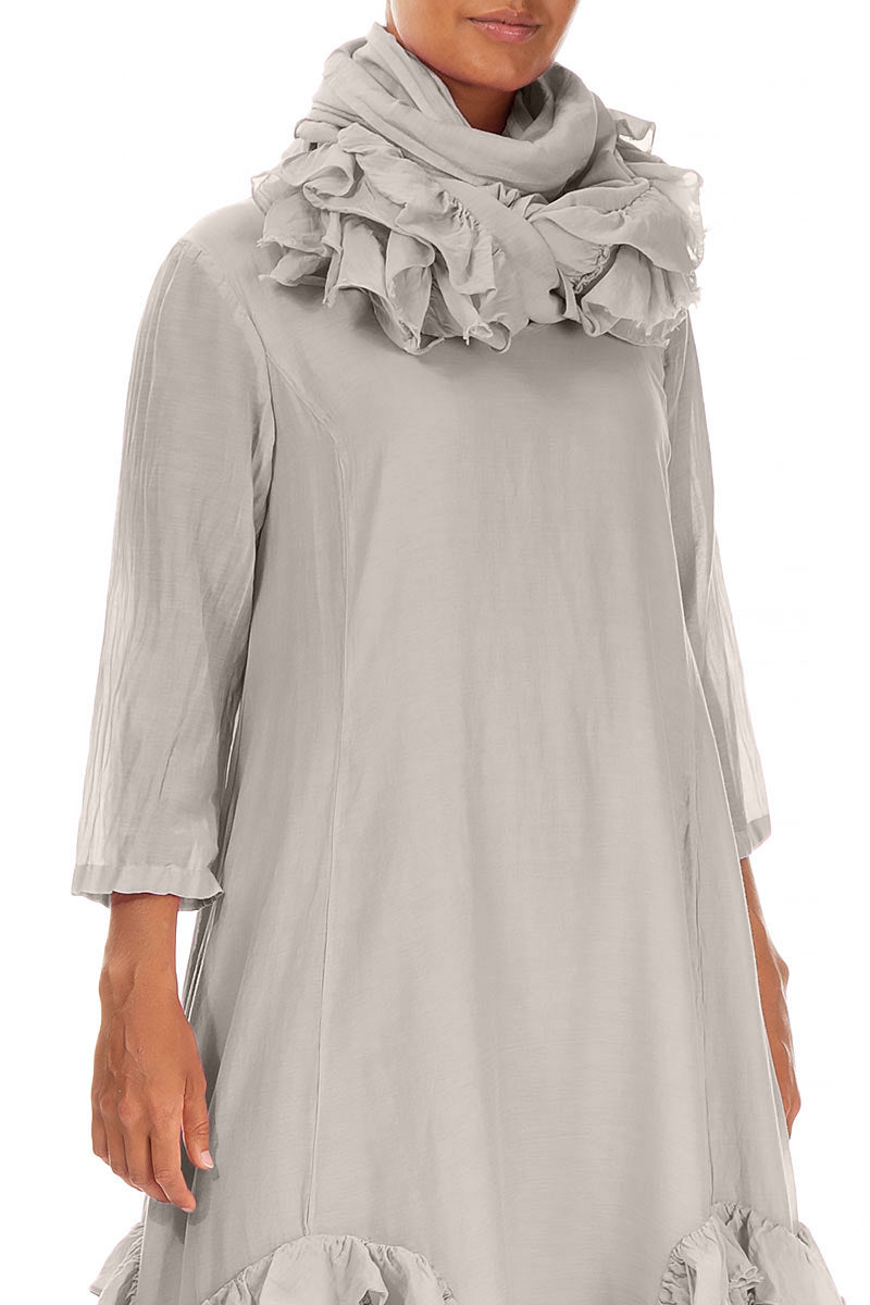 Frilly Flower Beige Silk Cotton Scarf 4