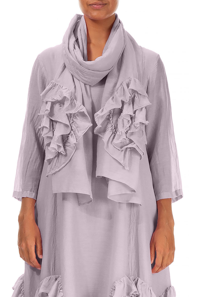 Frilly Flower Lilac Silk Cotton Scarf 1