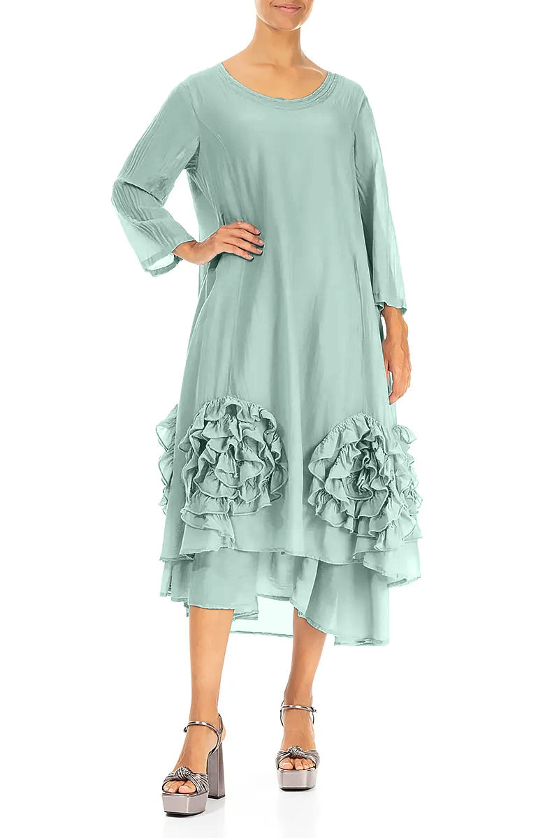 Frilly Flower Mint Silk Cotton Dress 3