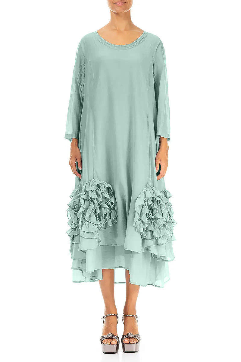 Frilly Flower Mint Silk Cotton Dress 1