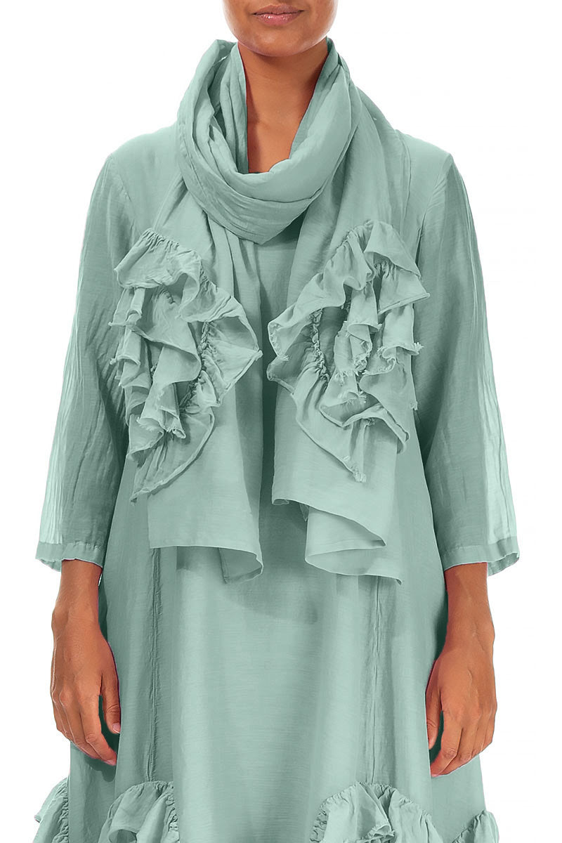 Frilly Flower Mint Silk Cotton Scarf 1