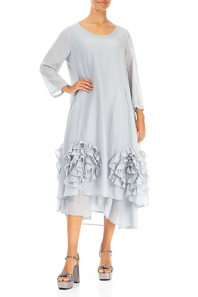Frilly Flower Silver Grey Silk Cotton Dress 4