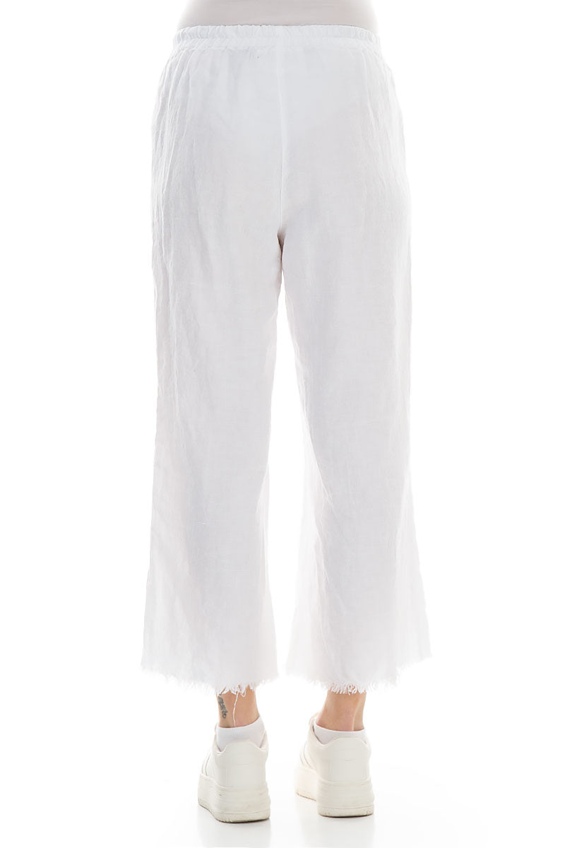 Fringed Flared White Linen Trousers 2