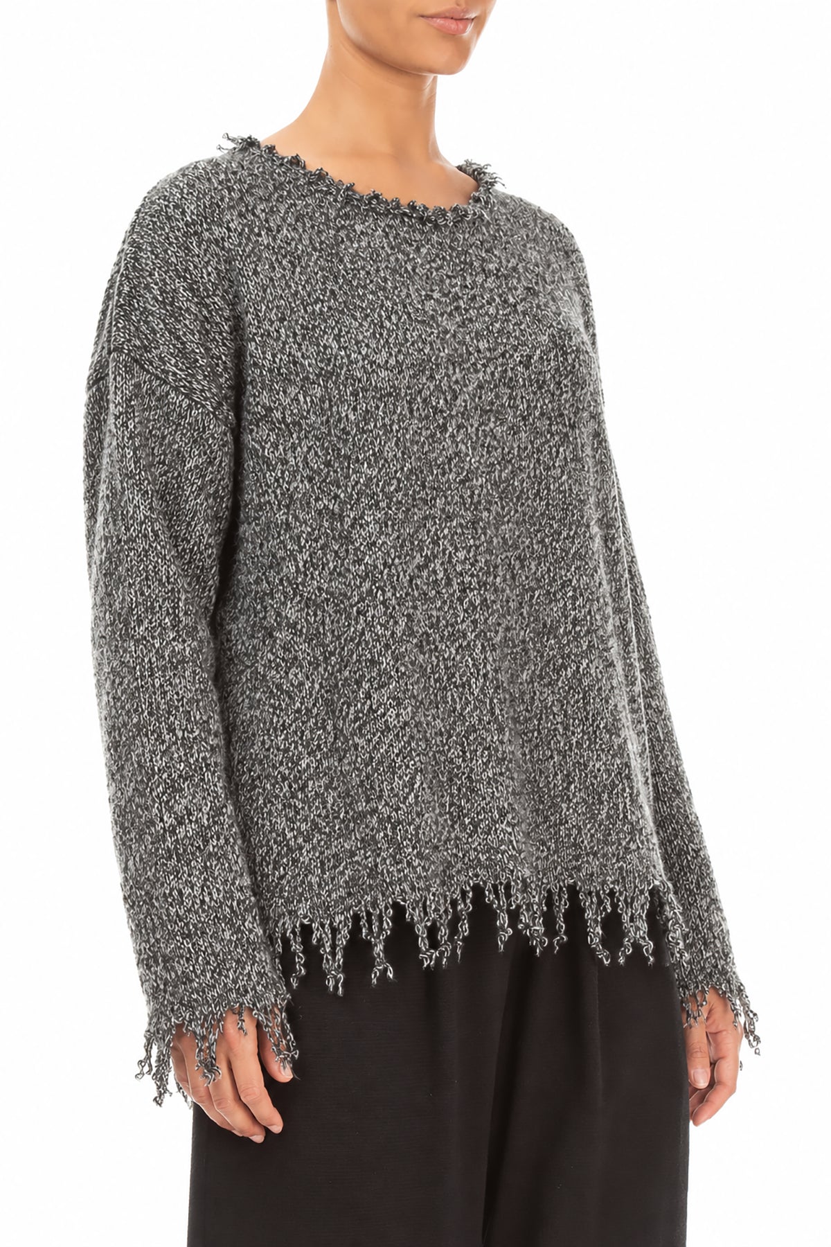 Fringed Grey Mélange Cashmere Sweater 3