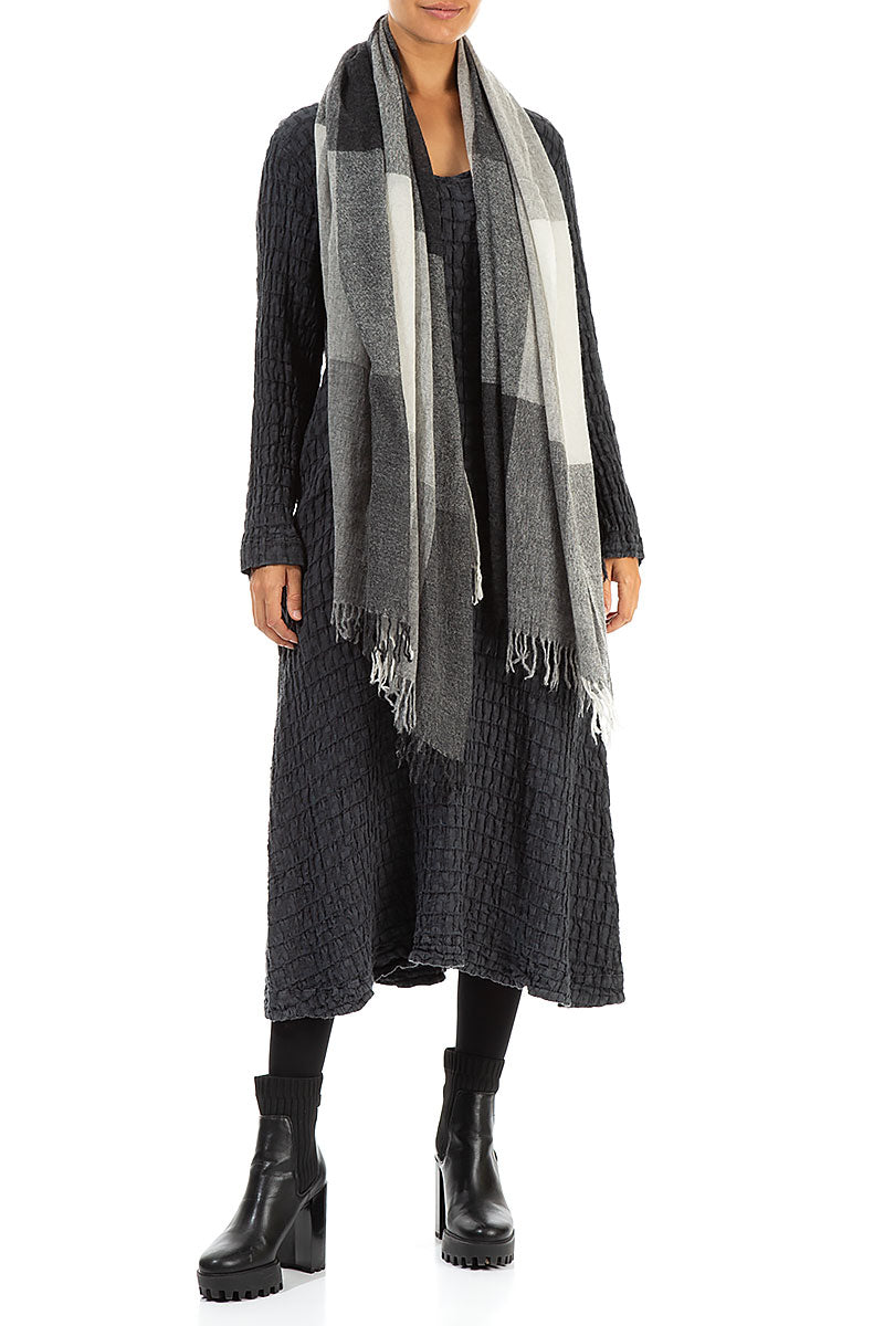 Fringed Grey Soft Cashmere Wool Scarf 2