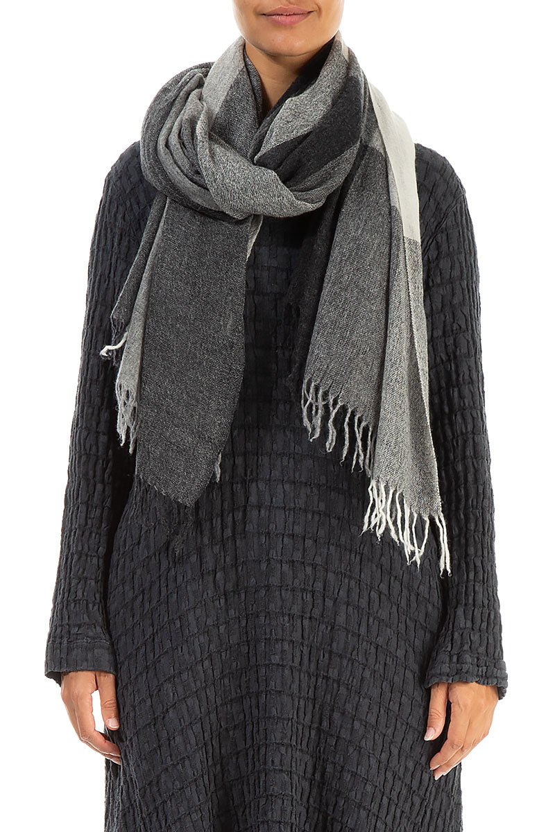 Fringed Grey Soft Cashmere Wool Scarf 1
