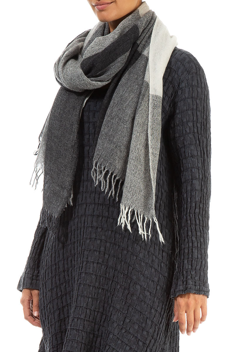 Fringed Grey Soft Cashmere Wool Scarf 3
