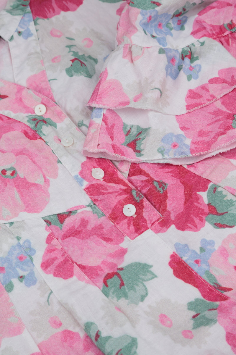 Front Buttons Flared Peony Blossom Linen Dress 5
