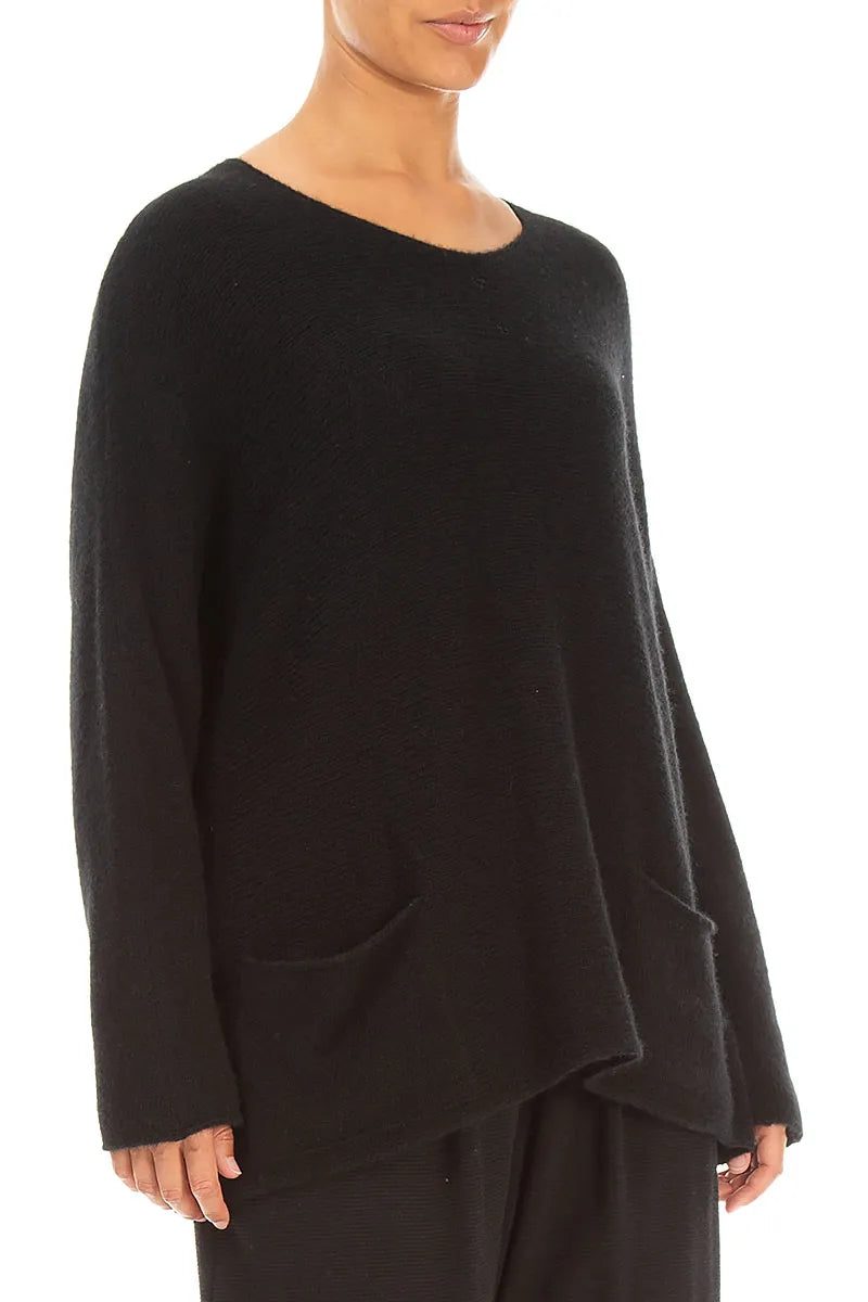 Front Pockets Black Cashmere Sweater 3