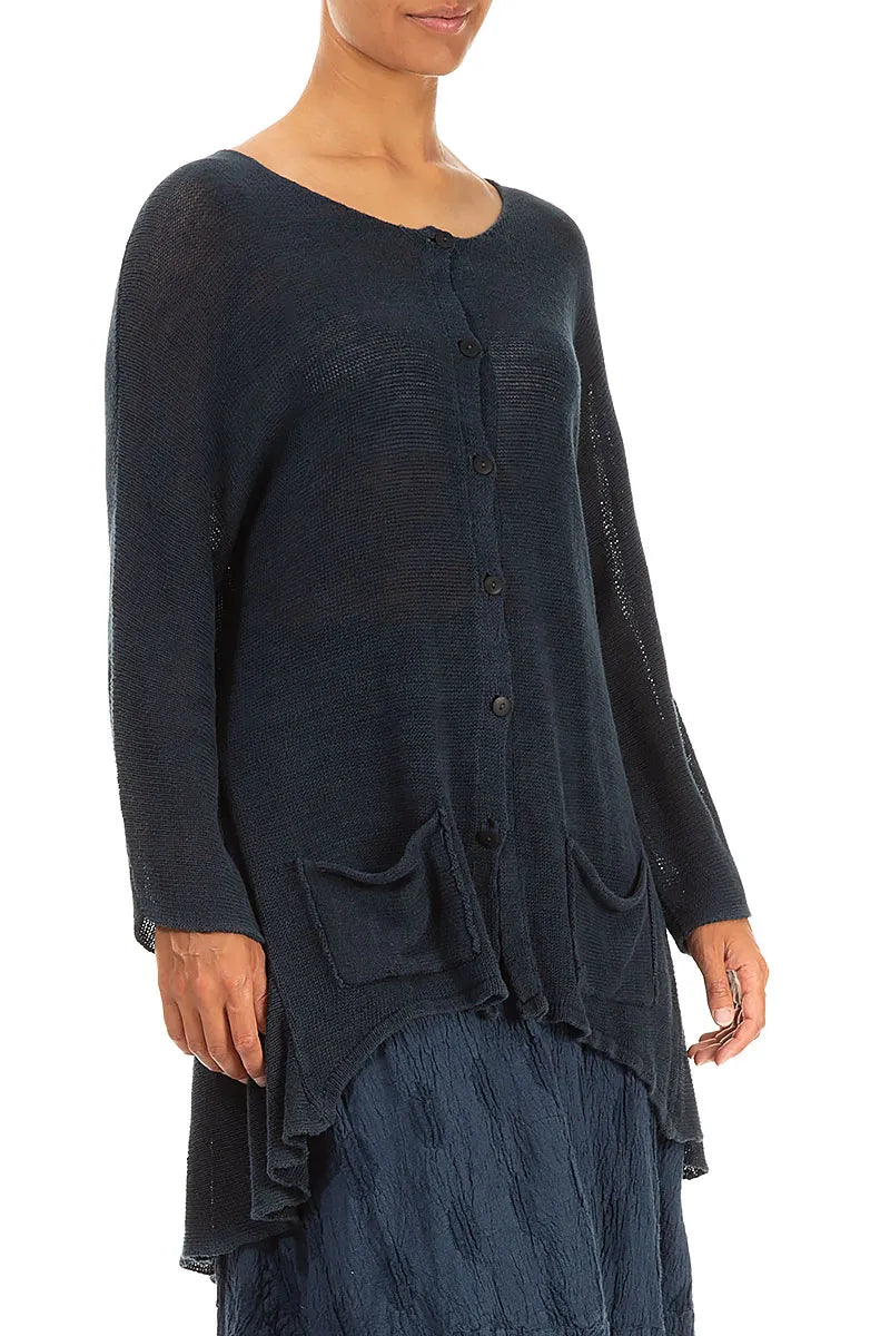 Gilet en lin bleu marine avec poches avant