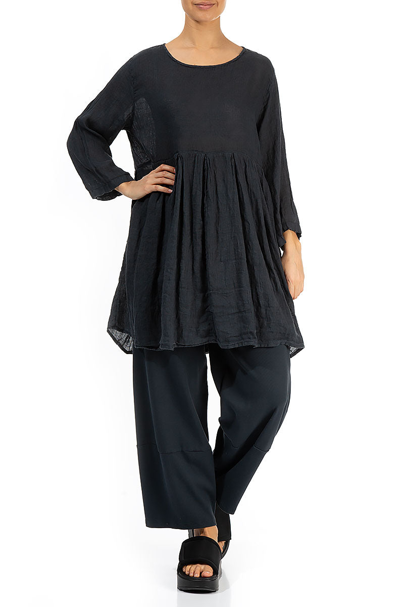 Gathered Graphite Gauze Linen Tunic 4