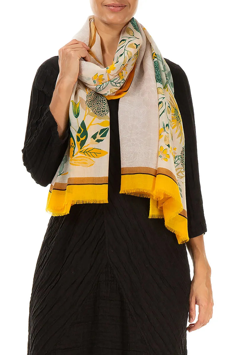 Golden Bloom Cashmere Silk Scarf