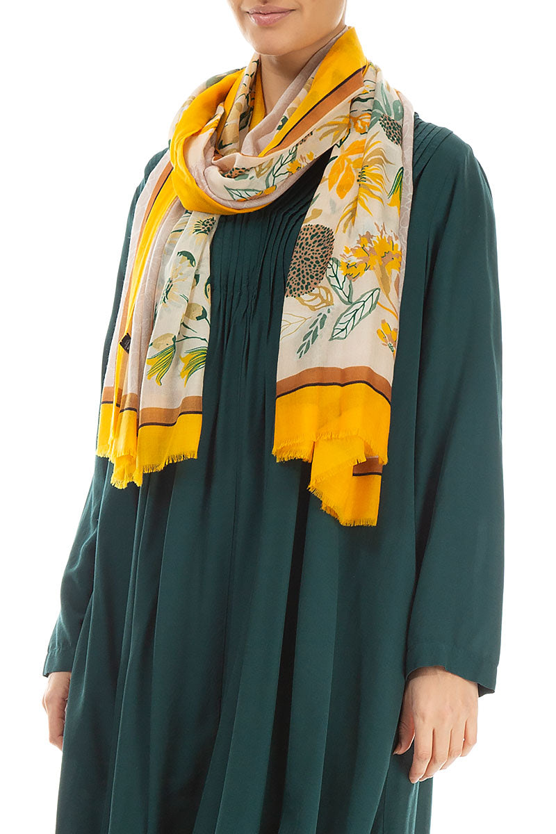 Golden Bloom Cashmere Silk Scarf 3