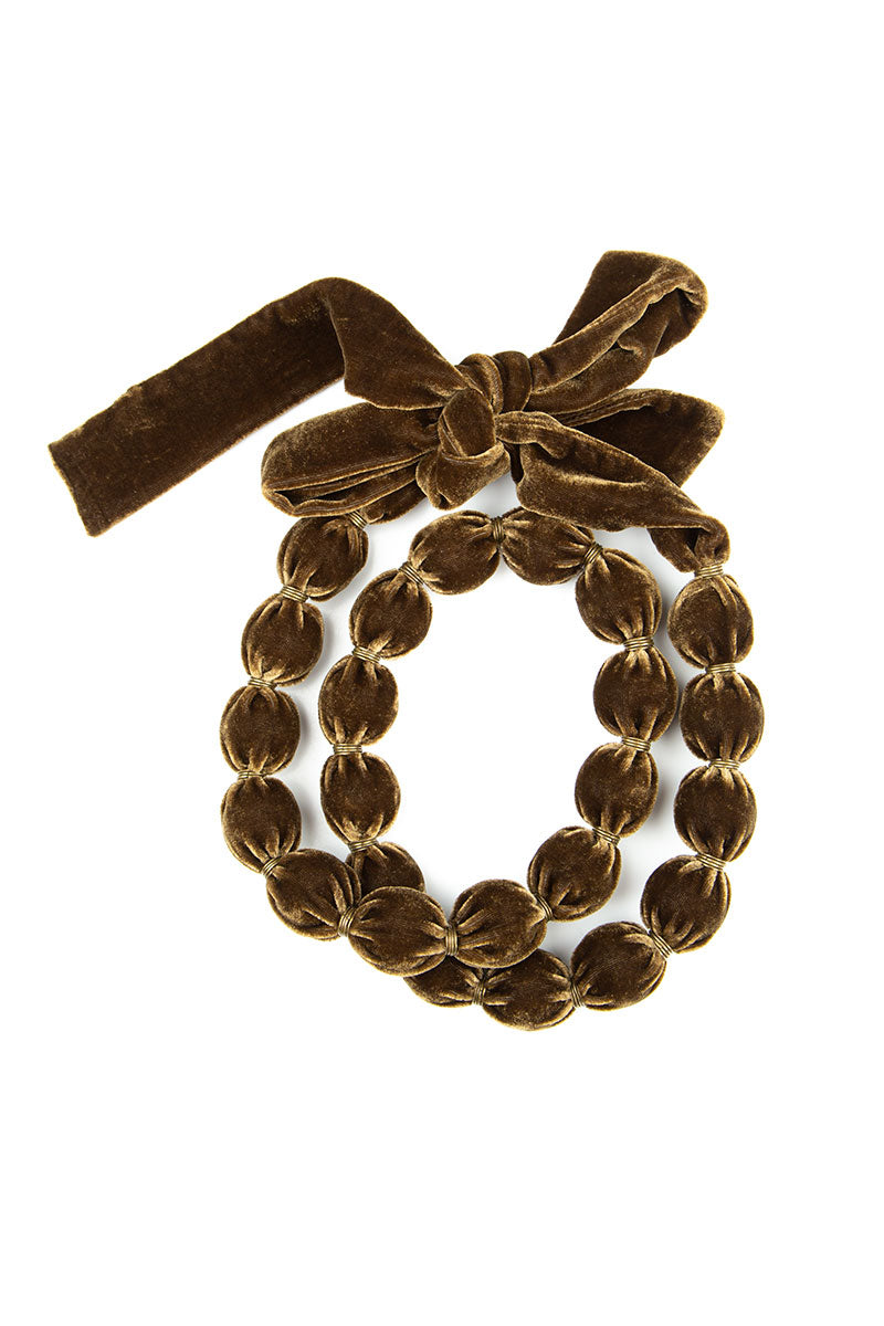 Golden Sage Silk Velvet Bead Necklace 5