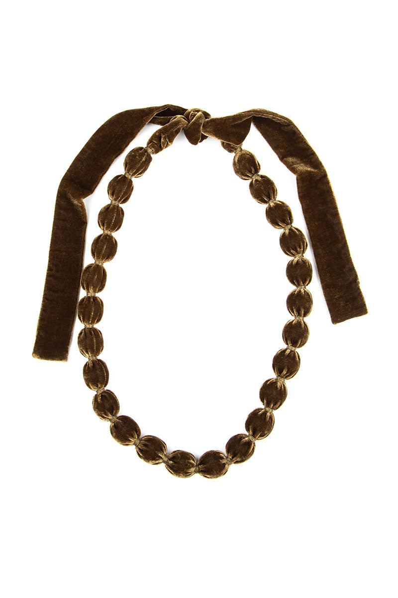 Golden Sage Silk Velvet Bead Necklace 6