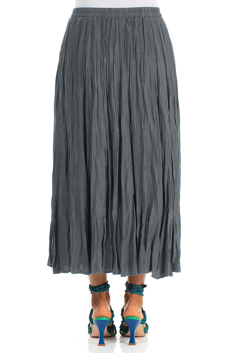 Graphite Crumpled Pure Silk Skirt