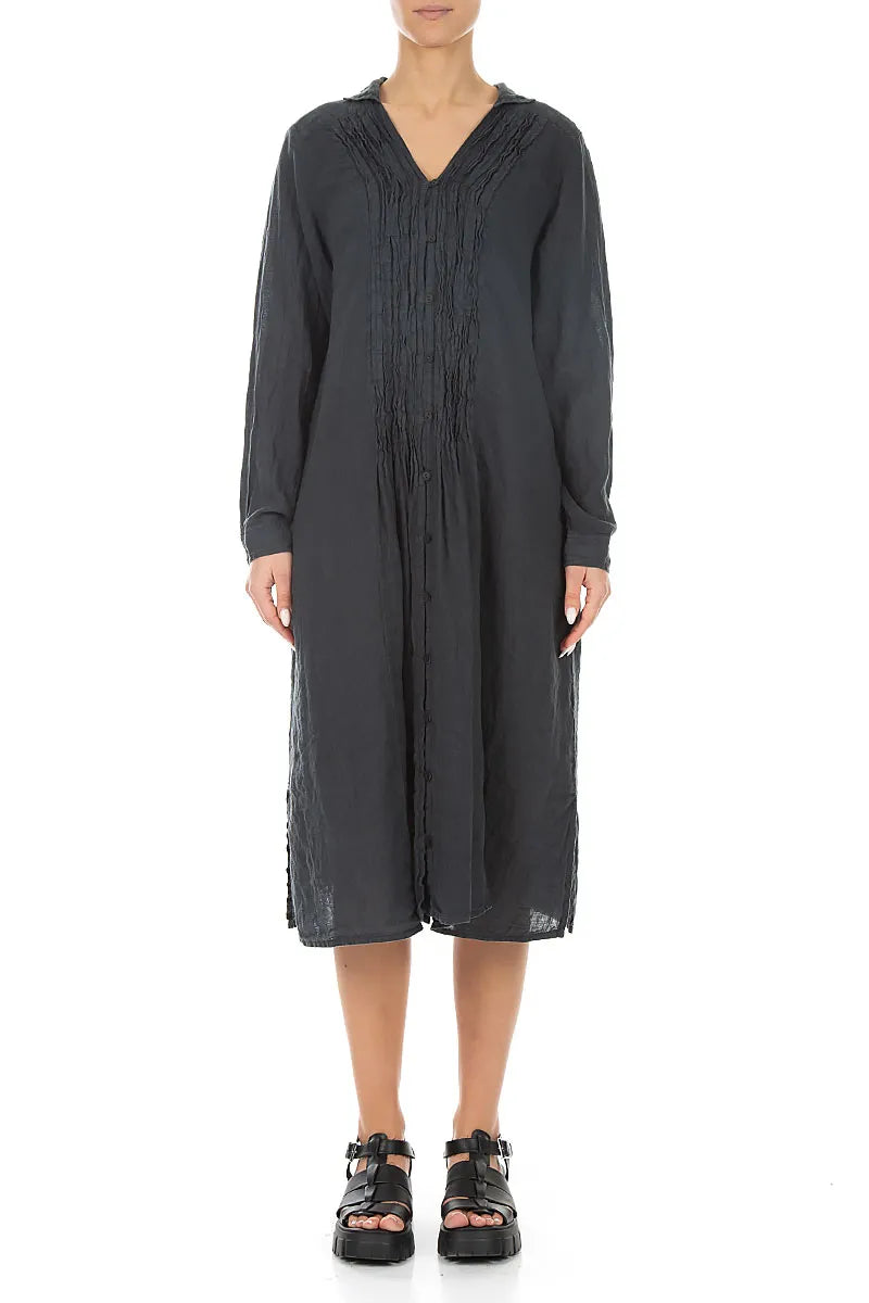 Graphitfarbenes Leinenkleid mit Biesen