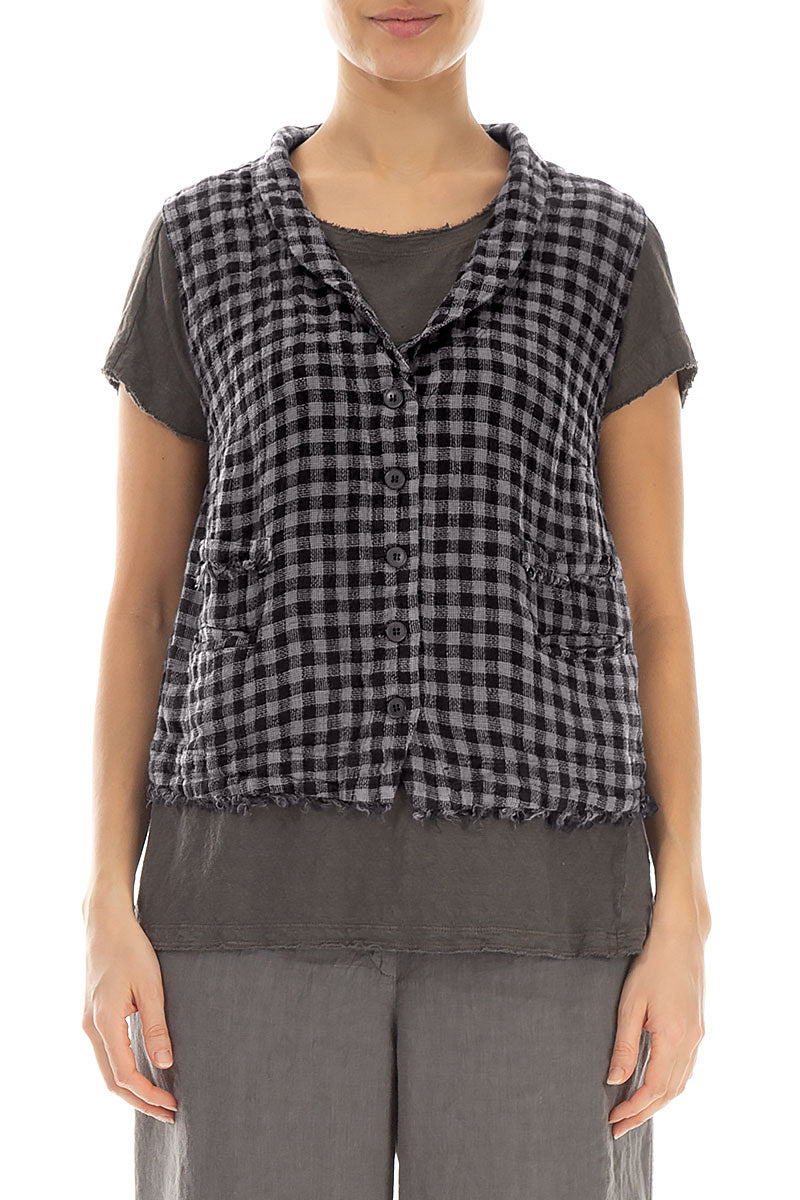 Grey Check Linen Vest 1