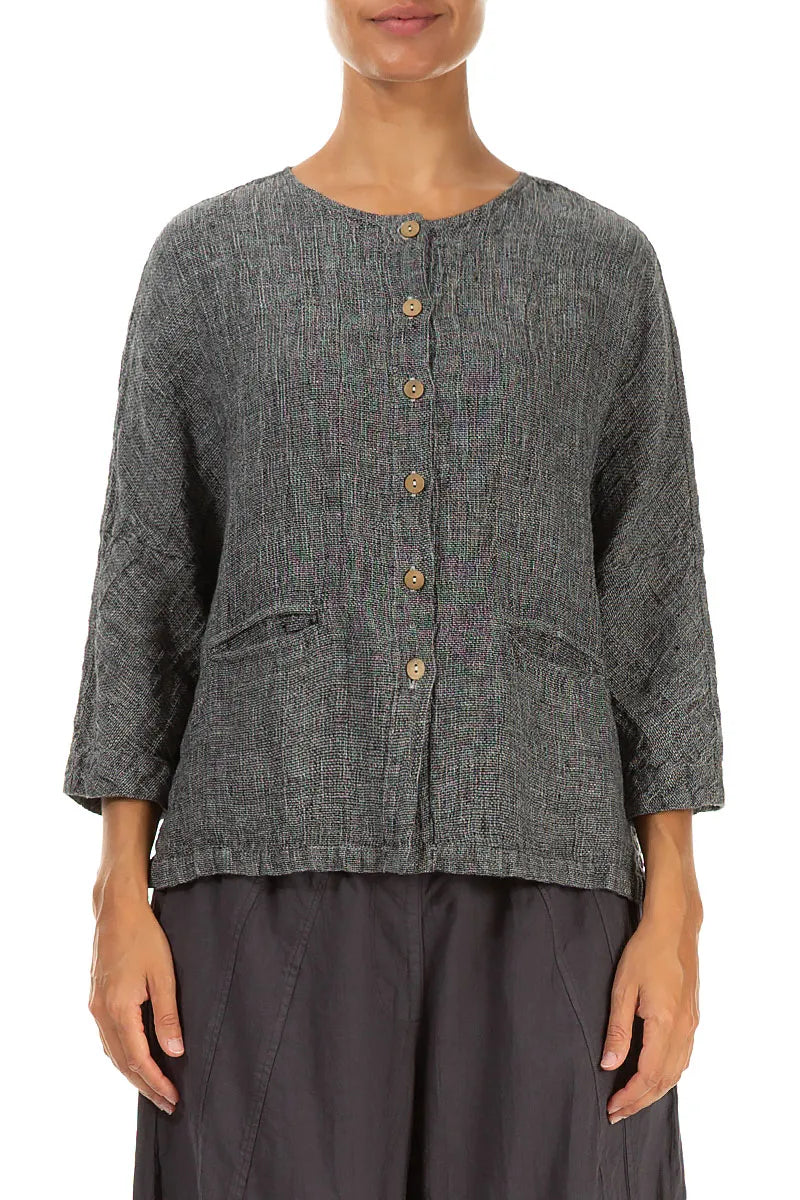 Grey Mélange Linen Jacket Blouse