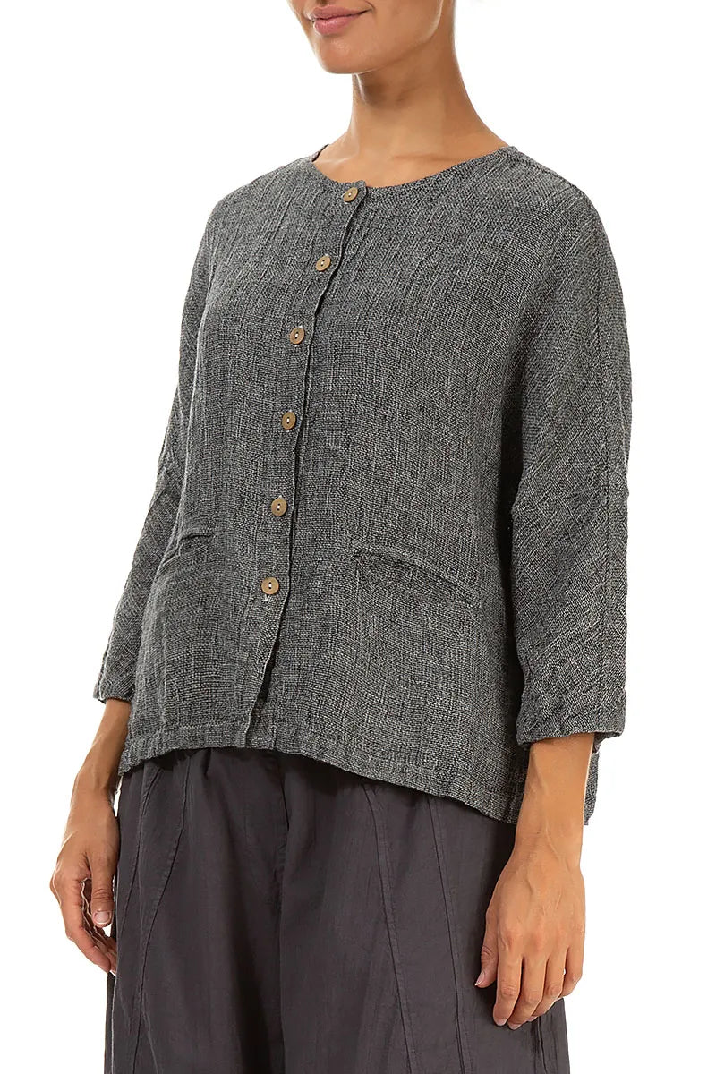 Grey Mélange Linen Jacket Blouse