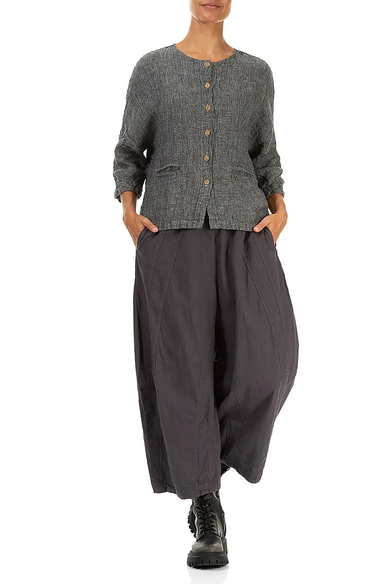 Grey Mélange Linen Jacket Blouse