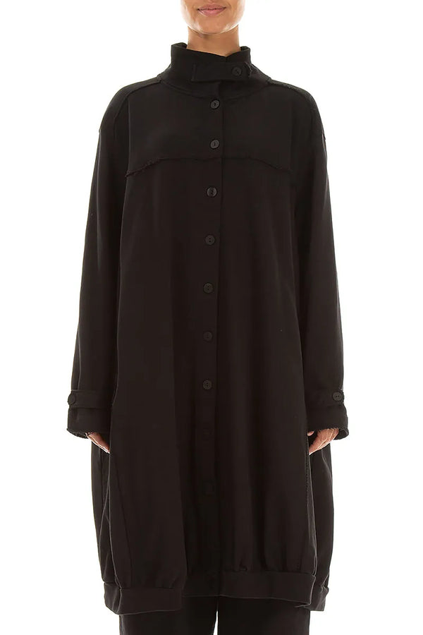 High Collar Black French Terry Cotton Jacket 1