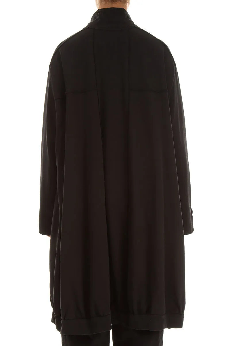 High Collar Black French Terry Cotton Jacket
