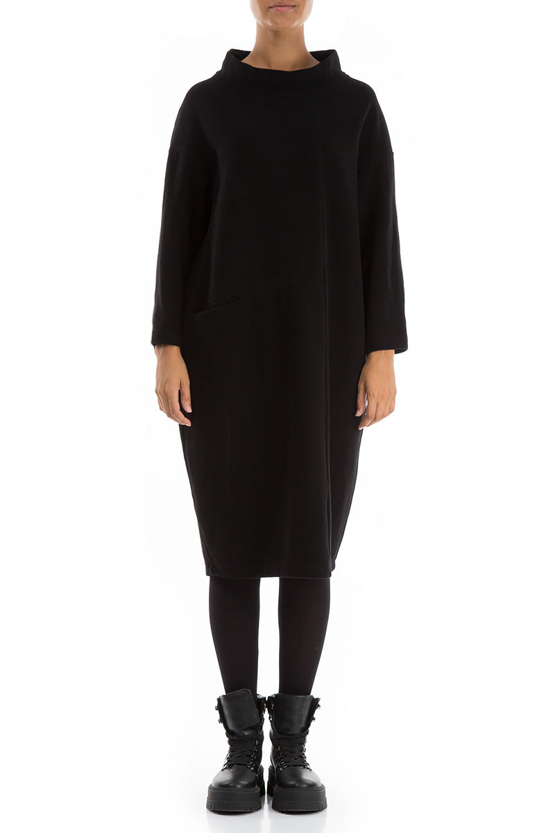 High Neck Black Jersey Cotton Dress 1
