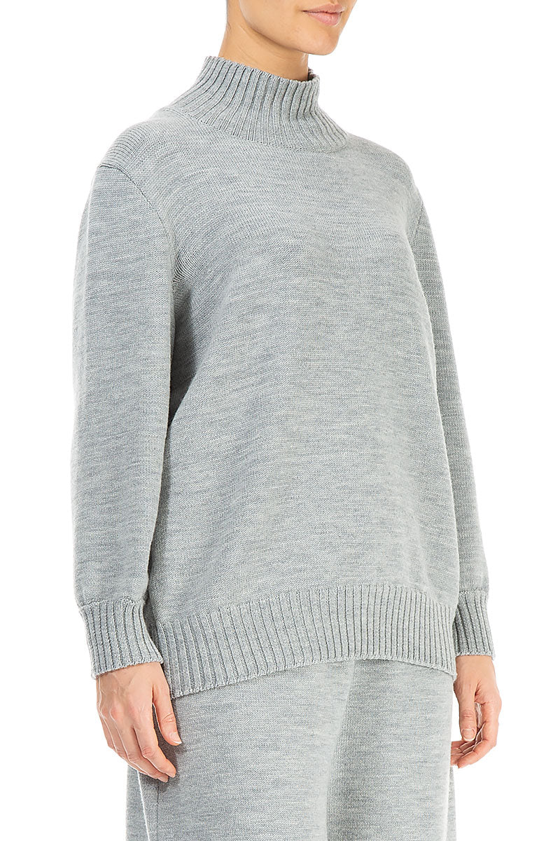 High Neck Grey Knitted Wool Jumper 3