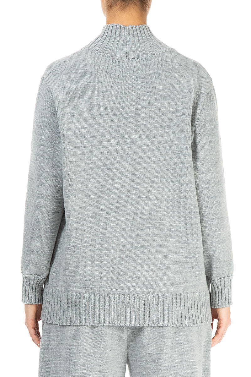 High Neck Grey Knitted Wool Jumper 2