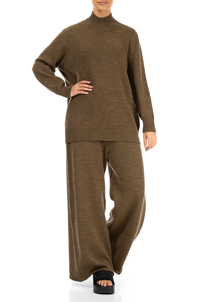 High Neck Khaki Knitted Wool Jumper 4